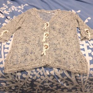 Mirror Image Open Knit Button Up Cardigan